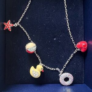 Vintage Swarovski Playful Multicolor Charm Necklace with Beach Rubber Duck Heart